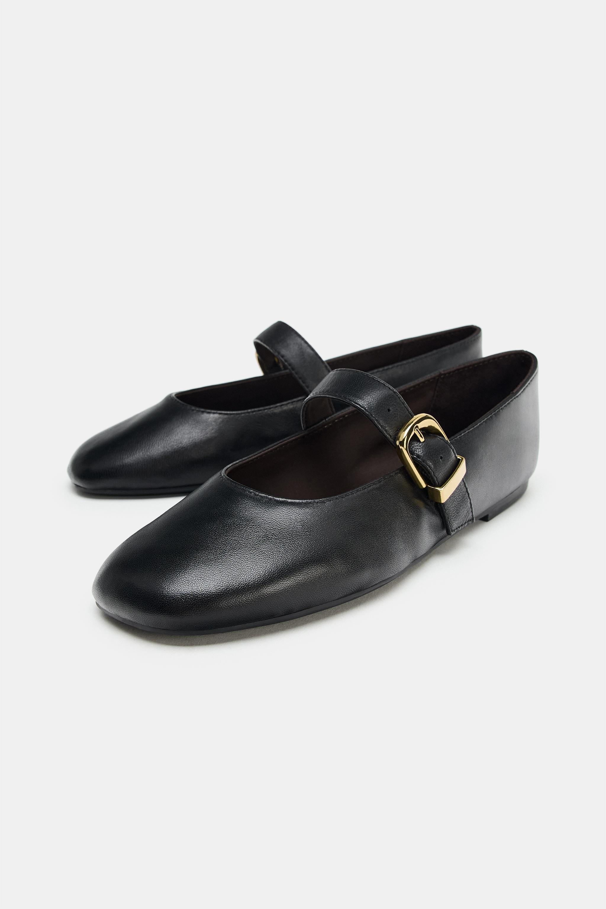 LEATHER BUCKLE BALLET FLATS